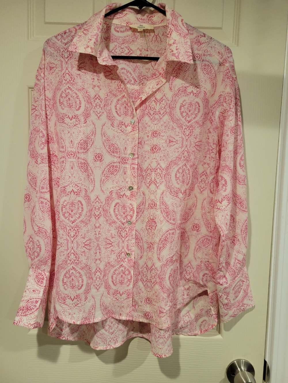 Entro Pink Paisley Button Down Blouse - Size Small - Boho Tulip Hem Top